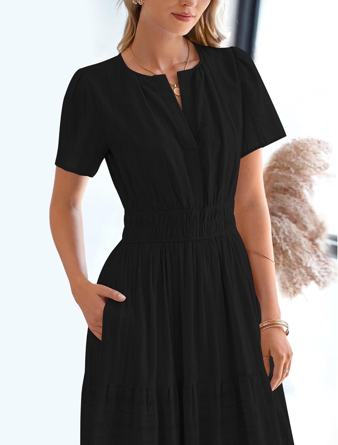 ✨Womens Summer Lightweight Short Sleeve V Casual Midi Maxi Dresses(BUY 2 FREE SHIPPING)