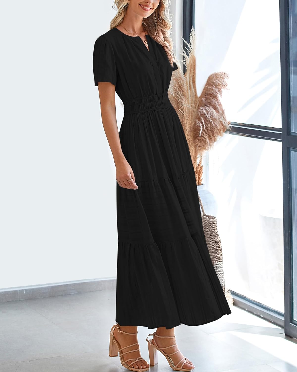 ✨Womens Summer Lightweight Short Sleeve V Casual Midi Maxi Dresses(BUY 2 FREE SHIPPING)