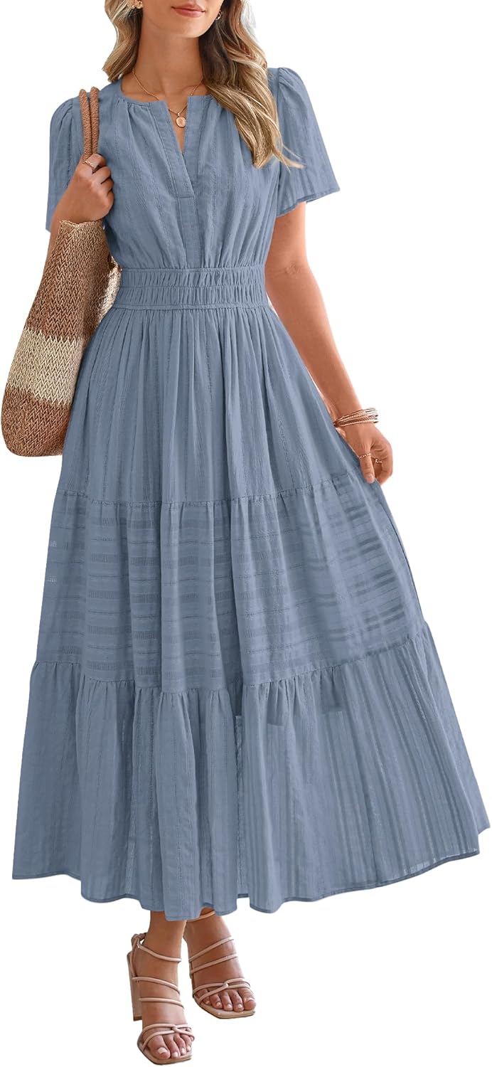 ✨Womens Summer Lightweight Short Sleeve V Casual Midi Maxi Dresses(BUY 2 FREE SHIPPING)