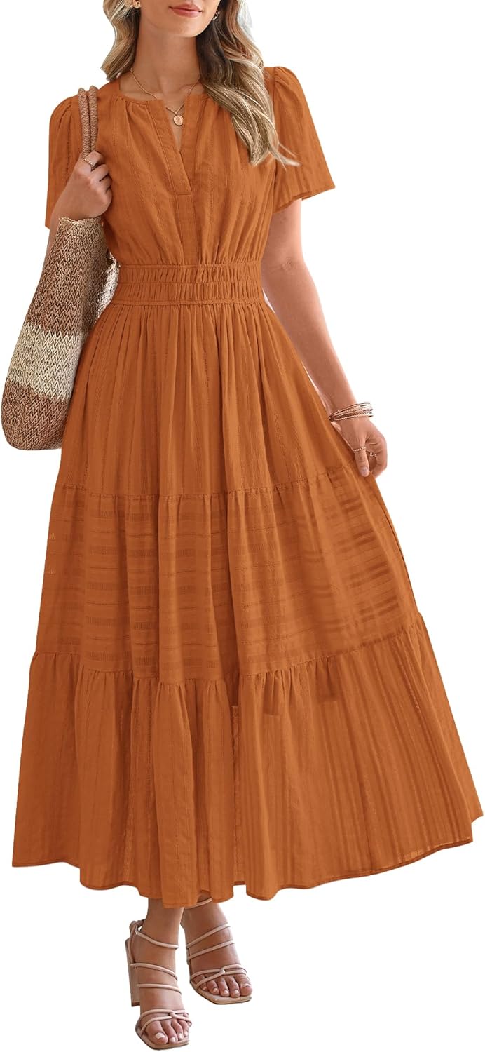 ✨Womens Summer Lightweight Short Sleeve V Casual Midi Maxi Dresses(BUY 2 FREE SHIPPING)