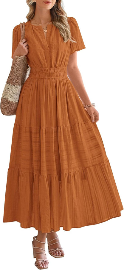 ✨Womens Summer Lightweight Short Sleeve V Casual Midi Maxi Dresses(BUY 2 FREE SHIPPING)
