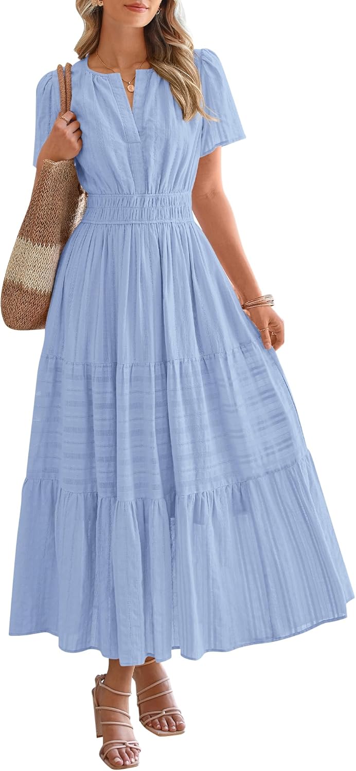 ✨Womens Summer Lightweight Short Sleeve V Casual Midi Maxi Dresses(BUY 2 FREE SHIPPING)