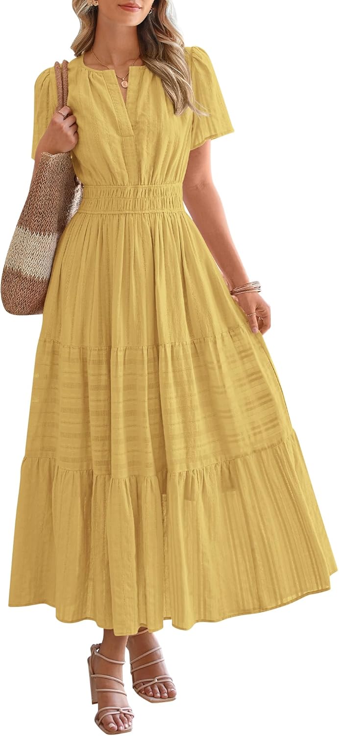 ✨Womens Summer Lightweight Short Sleeve V Casual Midi Maxi Dresses(BUY 2 FREE SHIPPING)