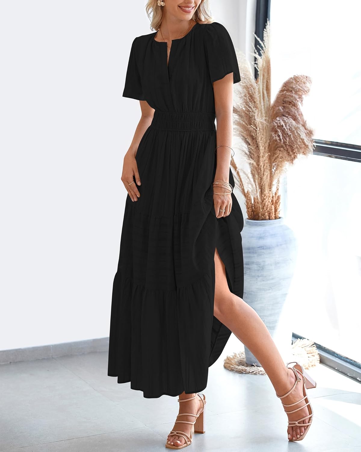✨Womens Summer Lightweight Short Sleeve V Casual Midi Maxi Dresses(BUY 2 FREE SHIPPING)