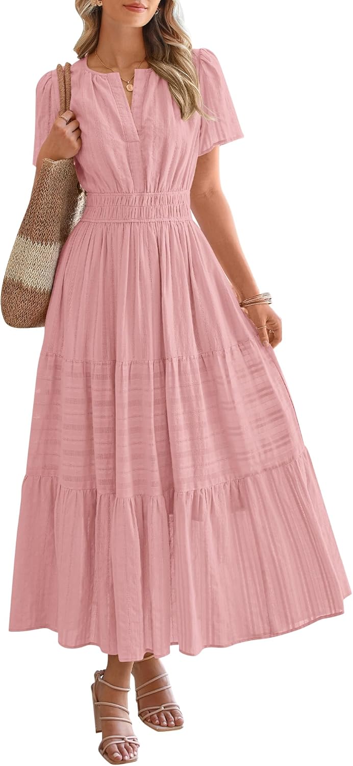✨Womens Summer Lightweight Short Sleeve V Casual Midi Maxi Dresses(BUY 2 FREE SHIPPING)