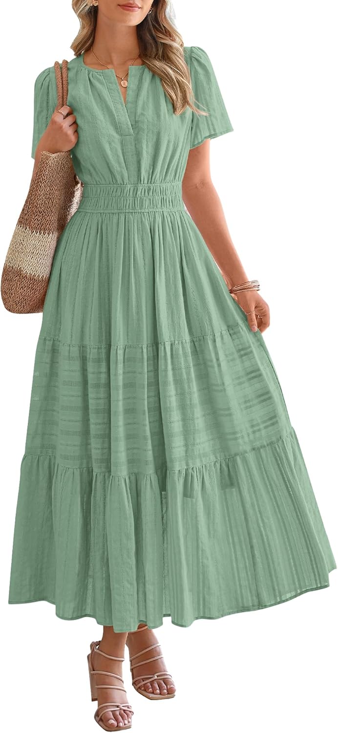✨Womens Summer Lightweight Short Sleeve V Casual Midi Maxi Dresses(BUY 2 FREE SHIPPING)