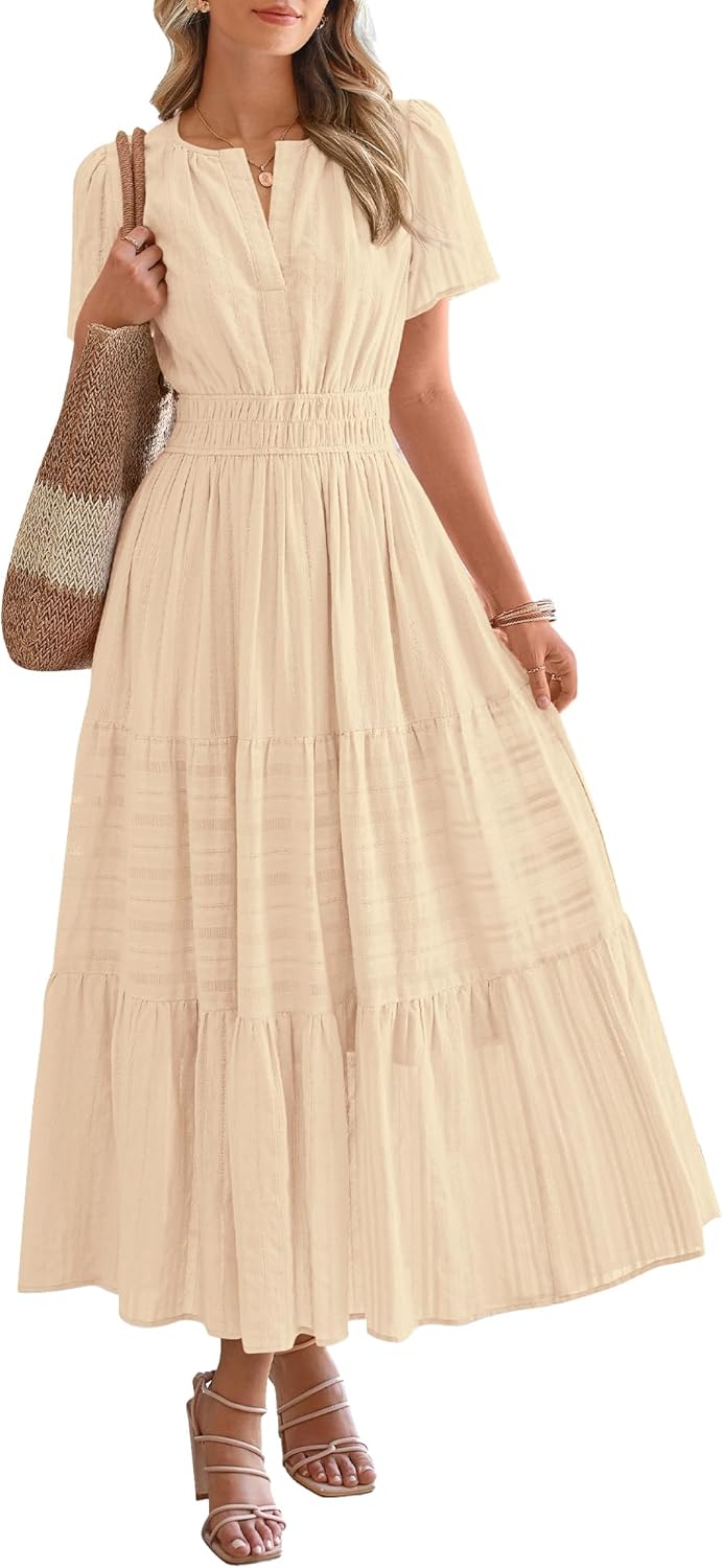 ✨Womens Summer Lightweight Short Sleeve V Casual Midi Maxi Dresses(BUY 2 FREE SHIPPING)