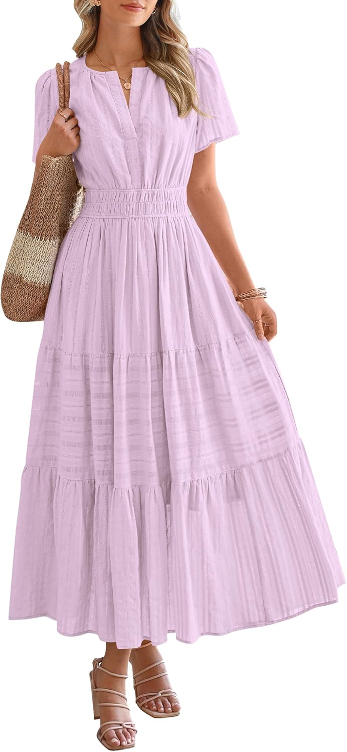 ✨Womens Summer Lightweight Short Sleeve V Casual Midi Maxi Dresses(BUY 2 FREE SHIPPING)