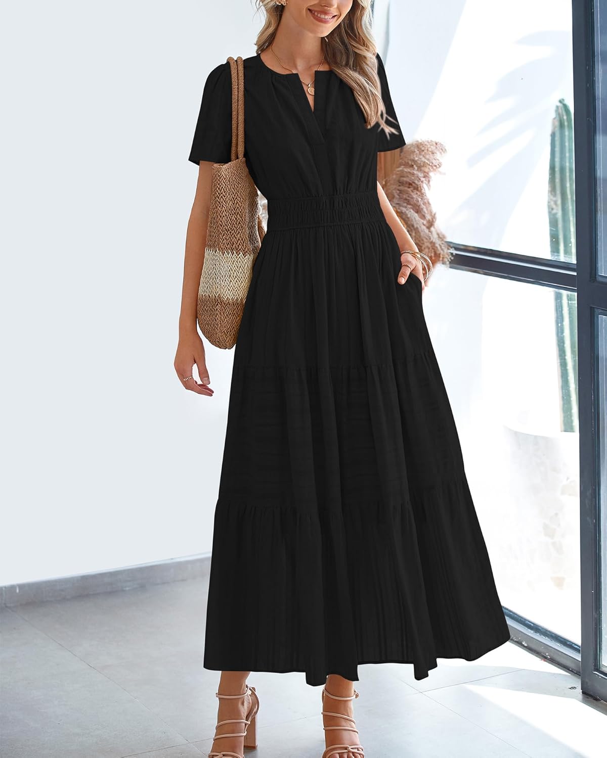 ✨Womens Summer Lightweight Short Sleeve V Casual Midi Maxi Dresses(BUY 2 FREE SHIPPING)