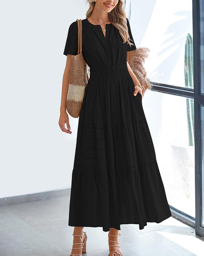 ✨Womens Summer Lightweight Short Sleeve V Casual Midi Maxi Dresses(BUY 2 FREE SHIPPING)