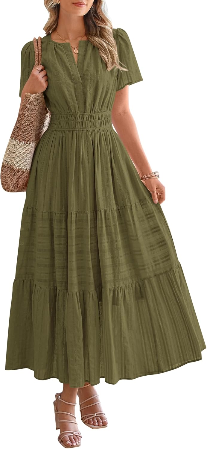 ✨Womens Summer Lightweight Short Sleeve V Casual Midi Maxi Dresses(BUY 2 FREE SHIPPING)