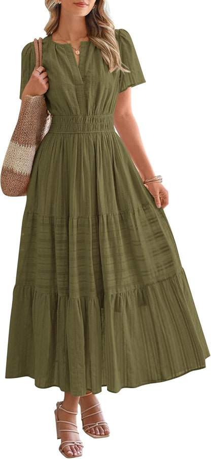 ✨Womens Summer Lightweight Short Sleeve V Casual Midi Maxi Dresses(BUY 2 FREE SHIPPING)