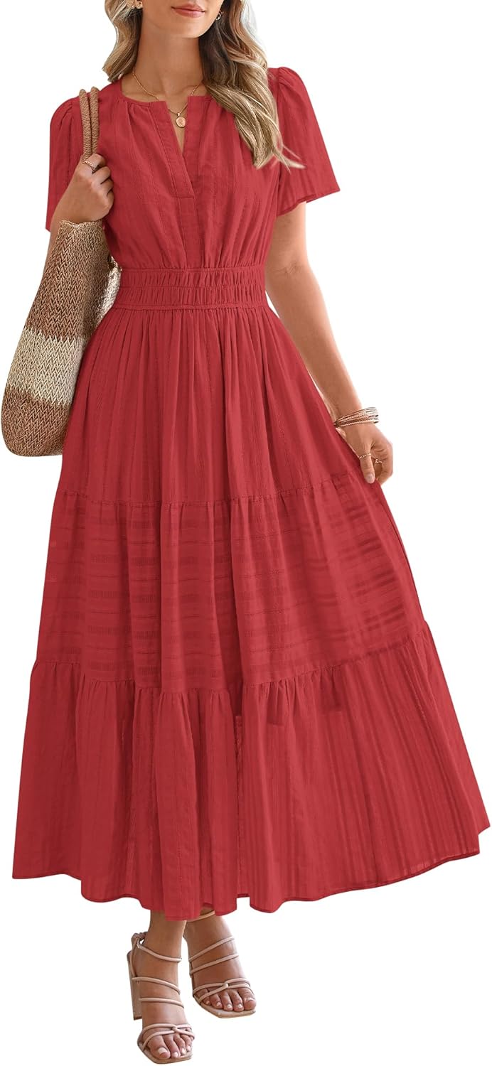 ✨Womens Summer Lightweight Short Sleeve V Casual Midi Maxi Dresses(BUY 2 FREE SHIPPING)