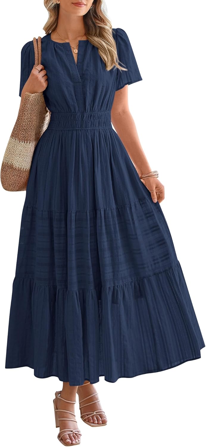 ✨Womens Summer Lightweight Short Sleeve V Casual Midi Maxi Dresses(BUY 2 FREE SHIPPING)