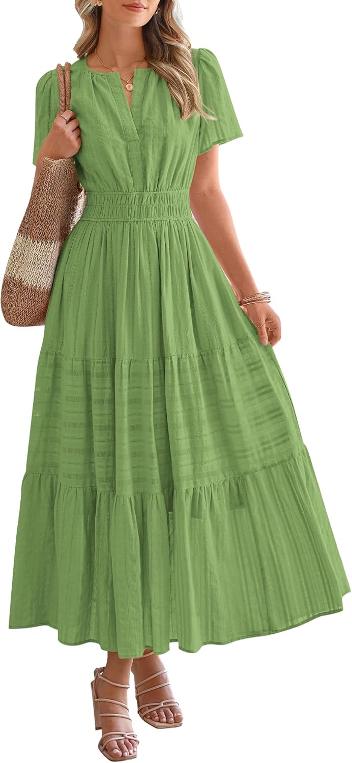 ✨Womens Summer Lightweight Short Sleeve V Casual Midi Maxi Dresses(BUY 2 FREE SHIPPING)