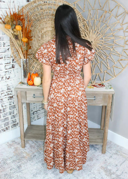 Sweet Floral Puff Sleeve Midi Dress(Buy 2 Free Shipping)