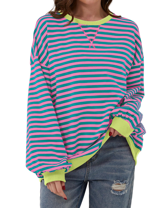 New Hot sale-triped Color Block Oversized Sweatshirt (Buy 2 Free Shipping)