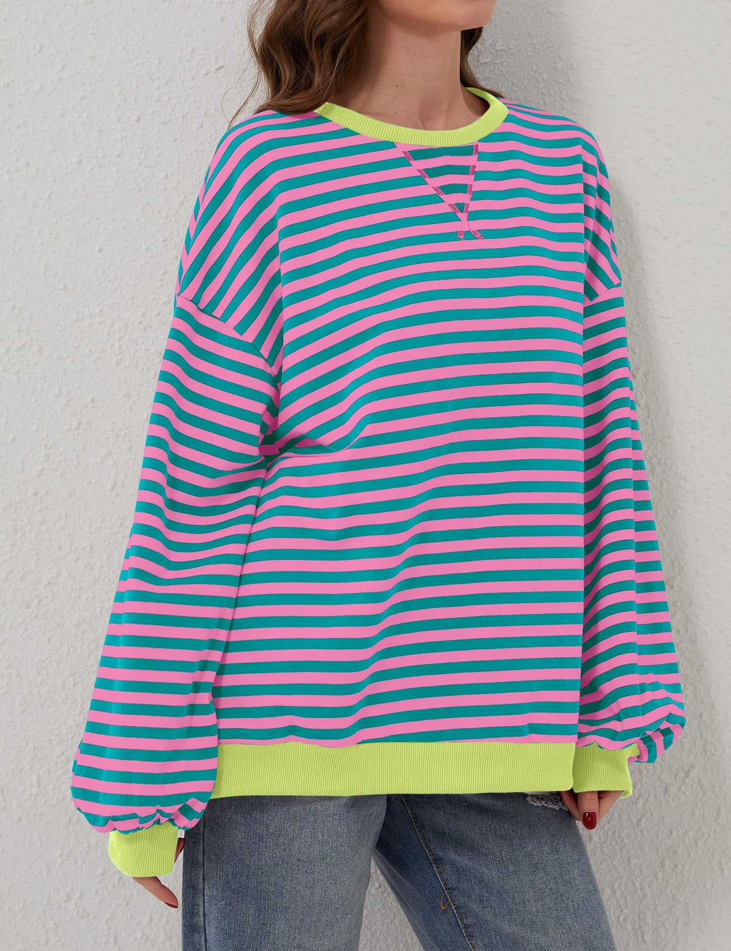 2024 Hot sale-triped Color Block Oversized Sweatshirt (Buy 2 Free Shipping)