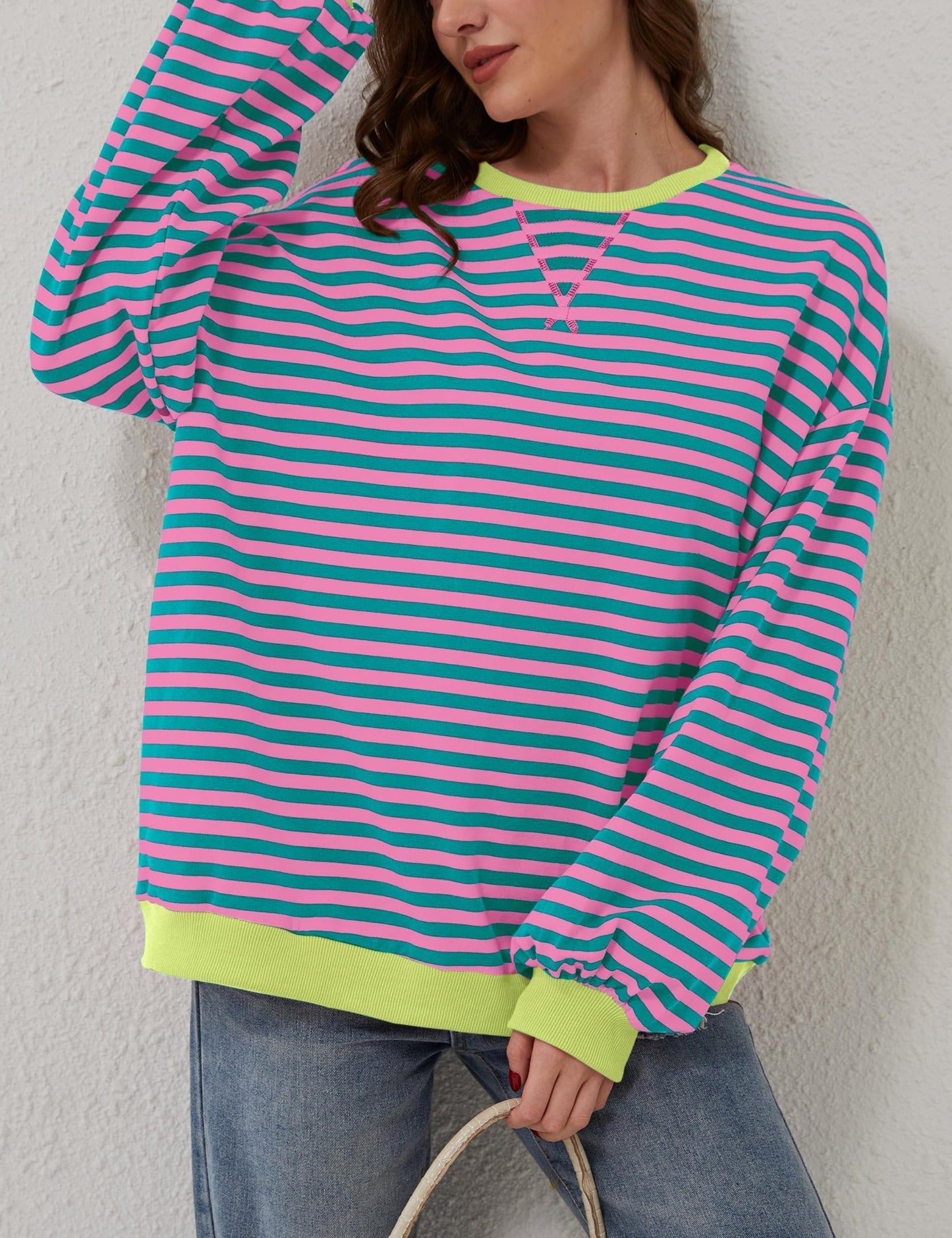 2024 Hot sale-triped Color Block Oversized Sweatshirt (Buy 2 Free Shipping)