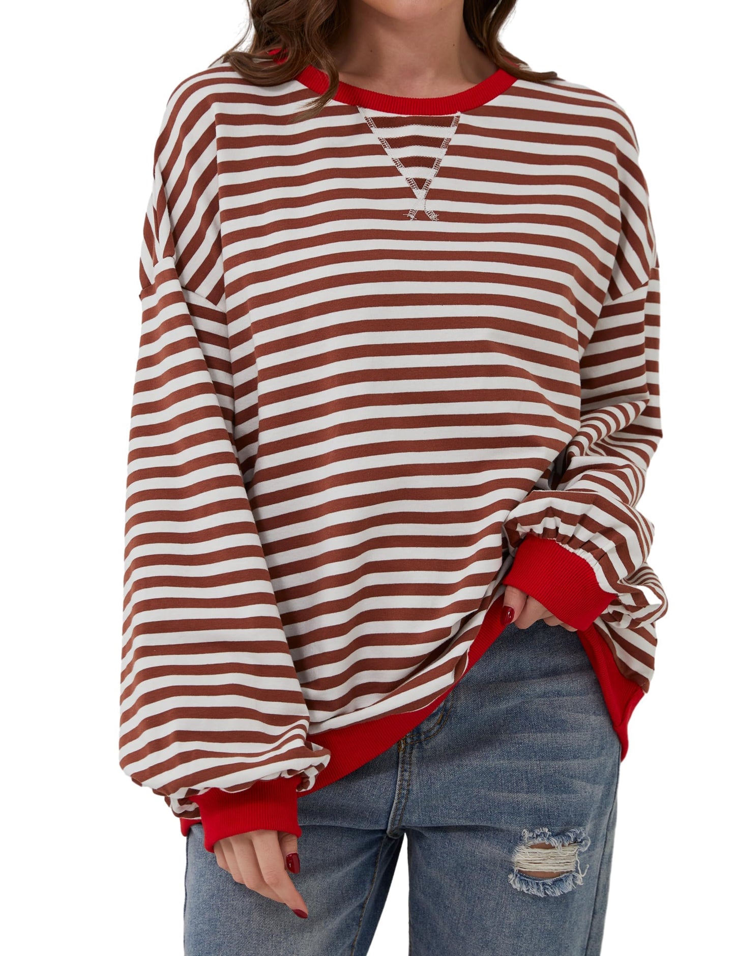 2024 Hot sale-triped Color Block Oversized Sweatshirt (Buy 2 Free Shipping)