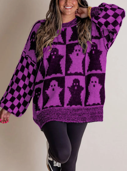 Halloween Checkered Sweater-SPOOKY SEASON (Buy 2 Free Shipping)