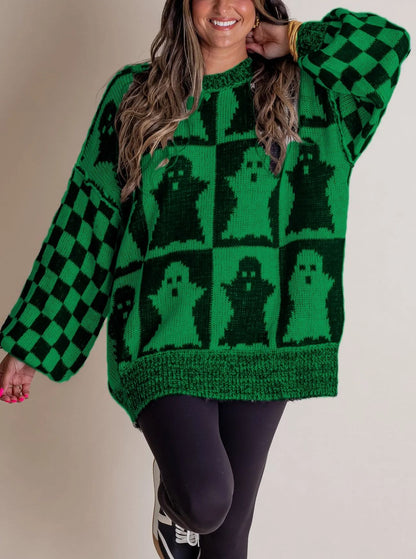 Halloween Checkered Sweater-SPOOKY SEASON (Buy 2 Free Shipping)